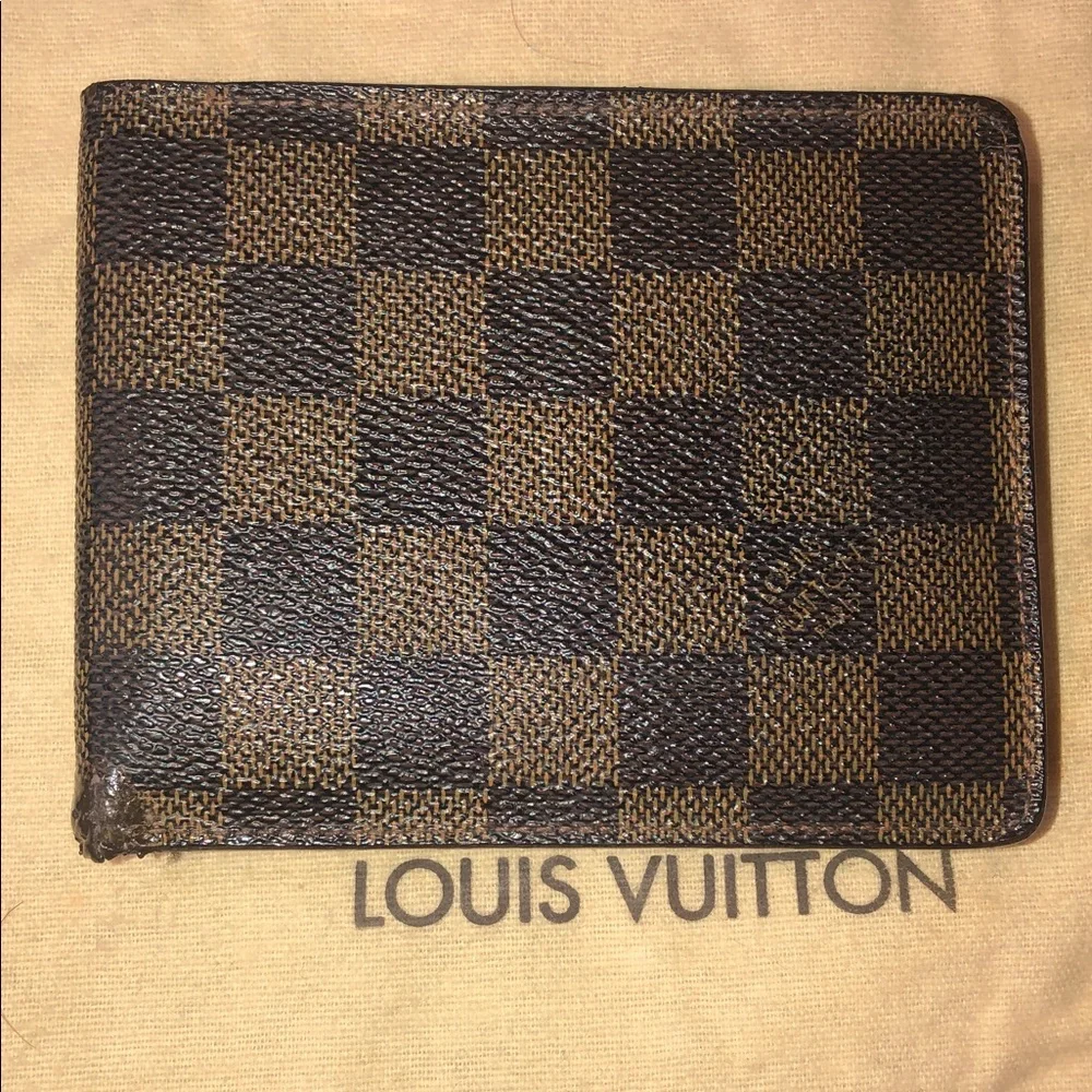 LOUIS VUITTON Damier Ebene Portefeiulle Florin Bifold Brown Wallet w ID Holder